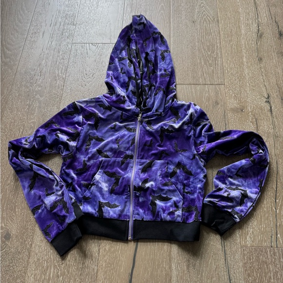 Dolls Kill Tops - Dolls Kill Trickz N Treatz Purple hoodie black jacket